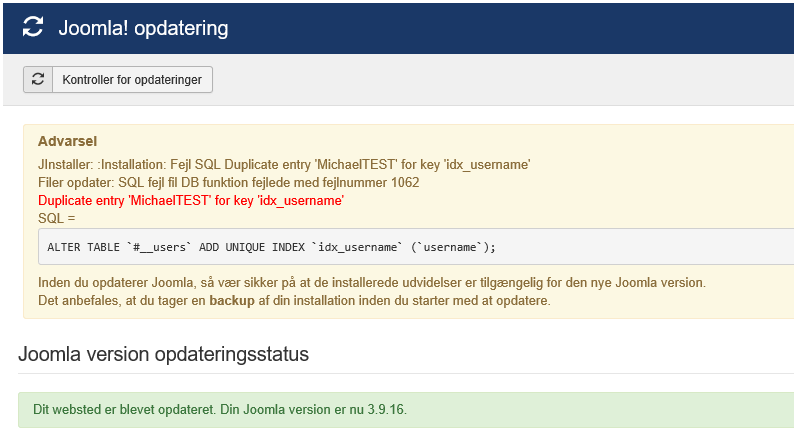 Error SQL Duplicate entry for key idx username