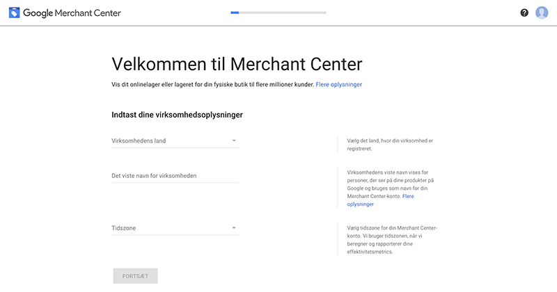 google merchant center velkommen