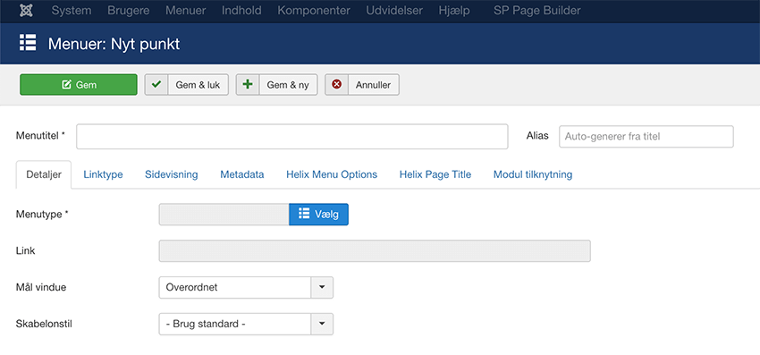 Joomla 4 - Opret nyt menupunkt