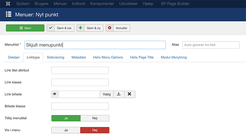 Joomla 4 - Skjul menu indstilling